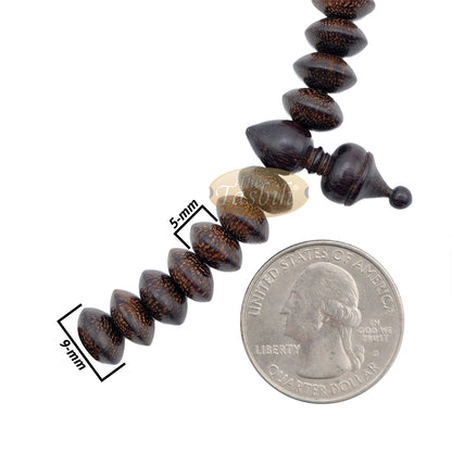 Small Tamarind Wood Nalain Misbaha – Limited Edition Terompah 5X9mm Saucer-Shape 99Ct Muslim Indonesian Prayer Beads With Extra Counters