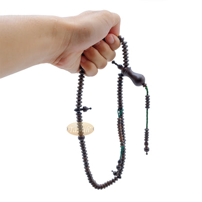 Small Tamarind Wood Nalain Misbaha – Limited Edition Terompah 5X9mm Saucer-Shape 99Ct Muslim Indonesian Prayer Beads With Extra Counters