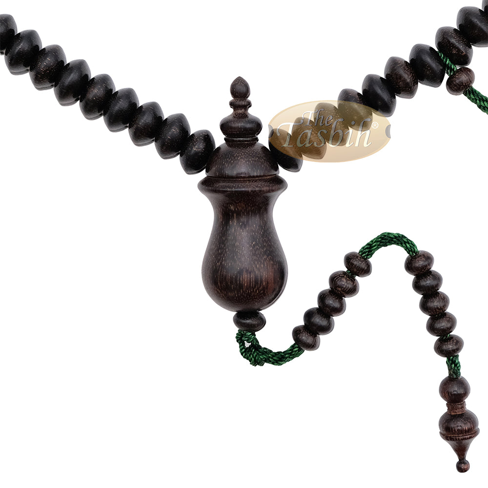 Large Tamarind Wood Nalain Misbaha – Terompah Nailain Limited Edition 6X10 Saucer-Shape 99Ct Muslim Indonesian Prayer Beads With Extra Counters