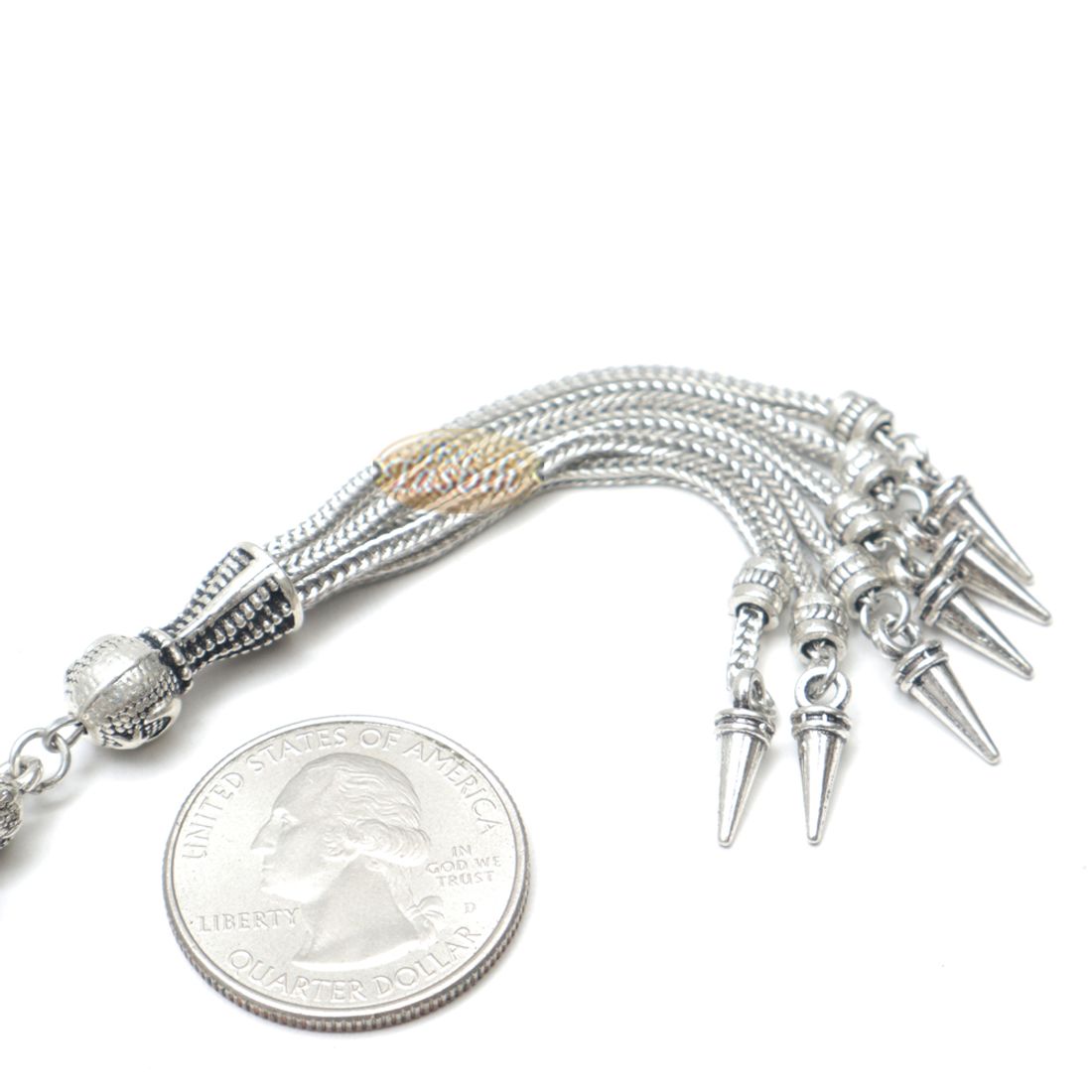 Tamarind Wood Tasbih – 8mm Beads with Ornamental Silver-tone Fox-tail Chain Tassel