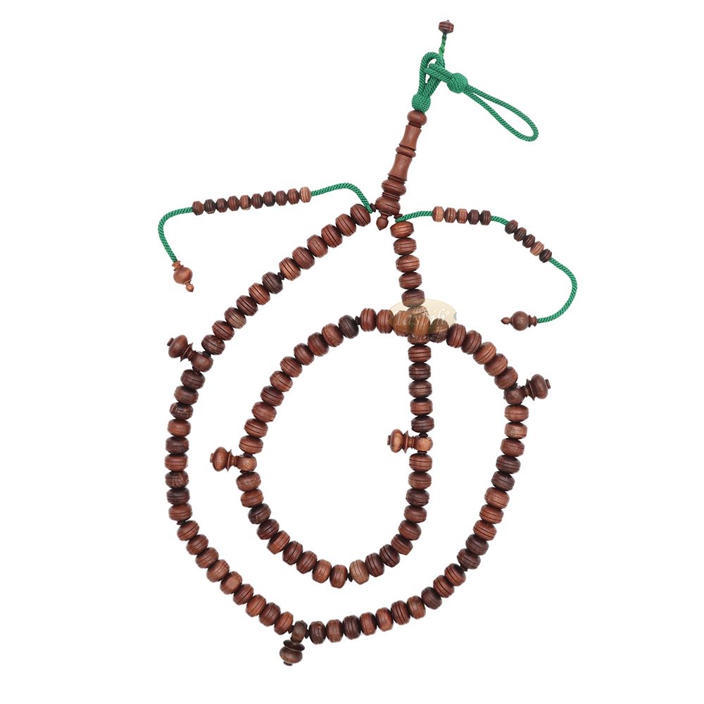 Large 7×12 mm Tamarind Wood Tijani Misbaha – Handcrafted 100 Beads with Durable Green Cord Tasbih