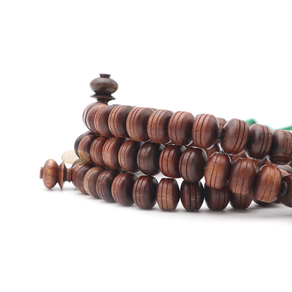 Large 7×12 mm Tamarind Wood Tijani Misbaha – Handcrafted 100 Beads with Durable Green Cord Tasbih