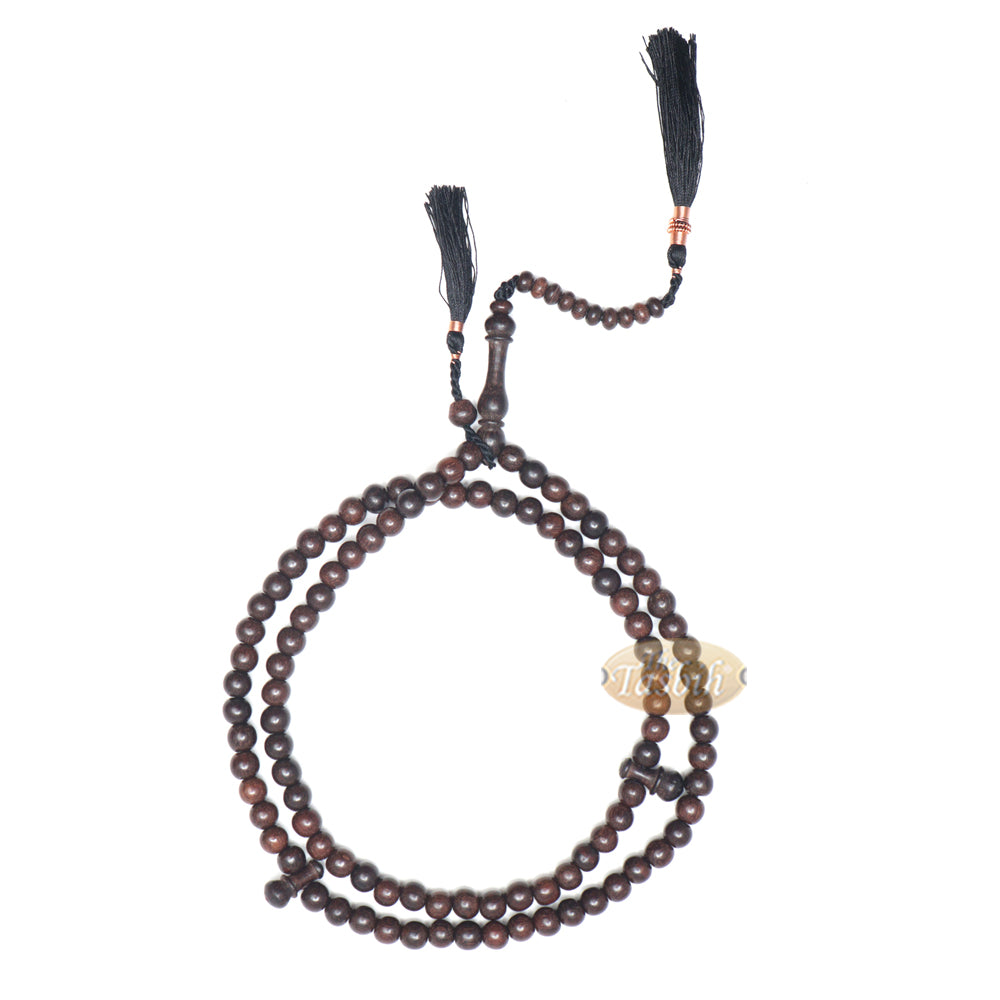Muslim Tasbih Prayer Necklace - 8 mm Tamarind Wood 100-Beads with Black Tassels