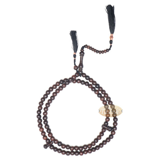 Muslim Tasbih Prayer Necklace – 8 mm Tamarind Wood 100-Beads with Black Tassels