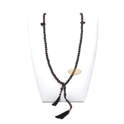 Muslim Tasbih Prayer Necklace – 8 mm Tamarind Wood 100-Beads with Black Tassels