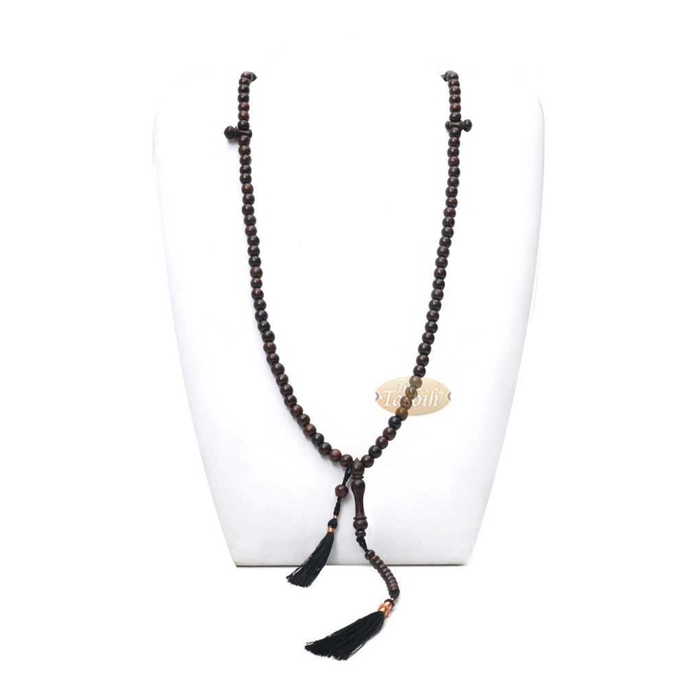 Muslim Tasbih Prayer Necklace – 8 mm Tamarind Wood 100-Beads with Black Tassels