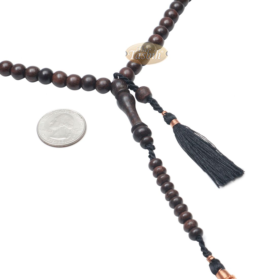 Kalung Doa Tasbih Muslim – Kayu Asam 8mm 100 manik dengan Rumbai Hitam