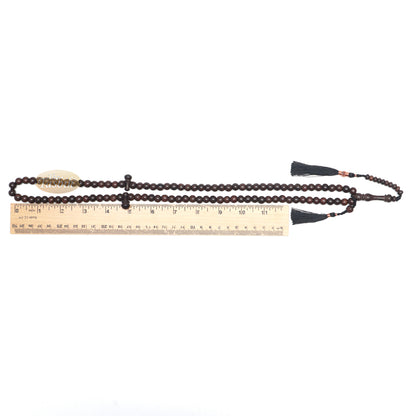 Muslim Tasbih Prayer Necklace - 8 mm Tamarind Wood 100-Beads with Black Tassels