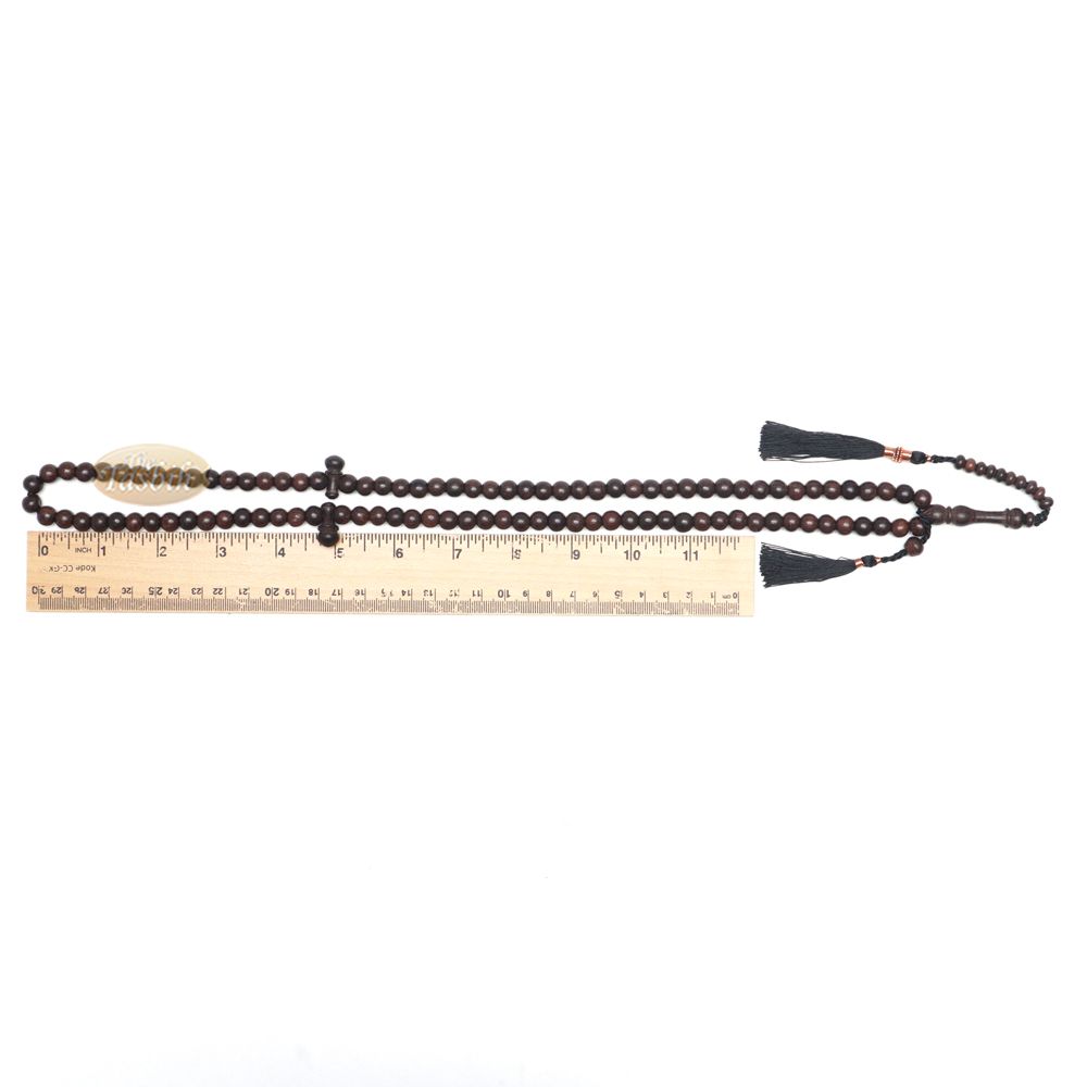 Muslim Tasbih Prayer Necklace – 8 mm Tamarind Wood 100-Beads with Black Tassels