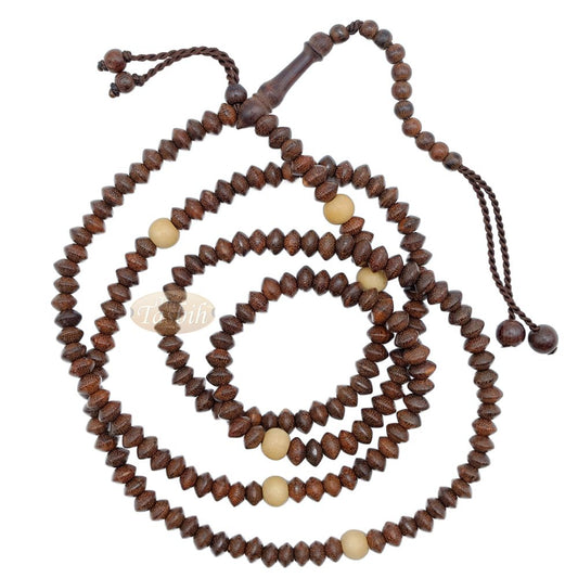 Naqshbandi Tasbih Tamarind Wood 5×8 mm Saucer 8 mm with Yellow Citrus Dividers