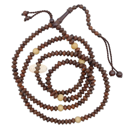 Naqshbandi Tasbih Tamarind Wood 5×8 mm Saucer 8 mm with Yellow Citrus Dividers