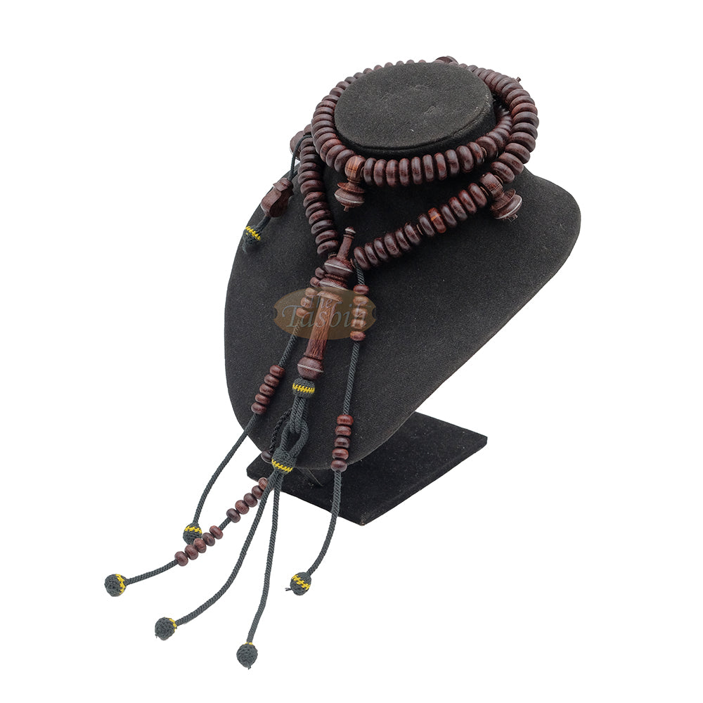 Tijani Tariqah Sibha - Limited Edition Madhawi 13x5 mm Tamarind Pewter Inlay Contour Dividers 100 Beads