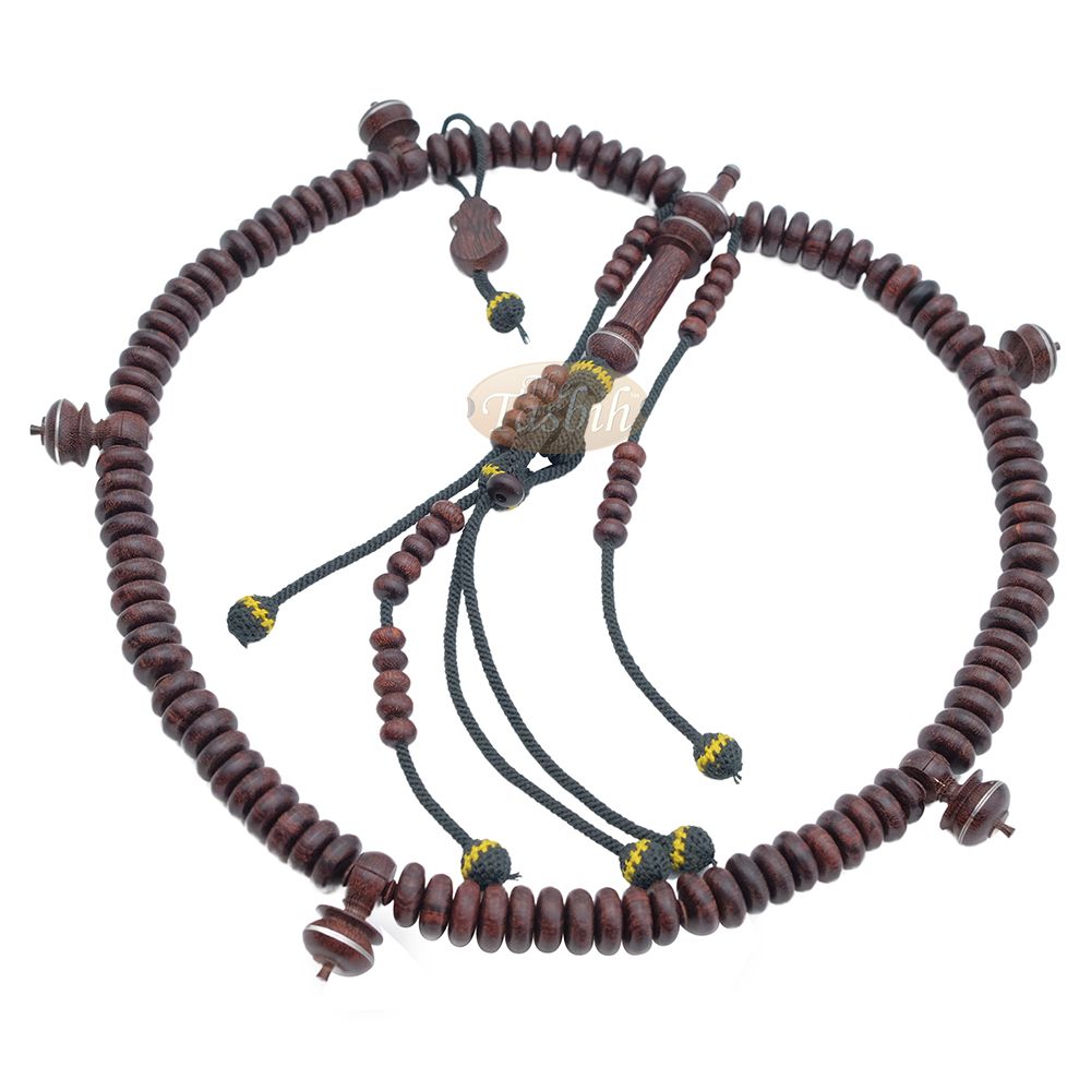 Tijani Tariqah Sibha – Limited Edition Madhawi 13×5 mm Tamarind Pewter Inlay Contour Dividers 100 Beads