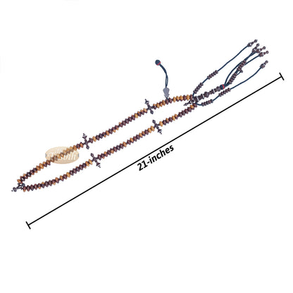 Wooden Tijani Tasbih | Limited Edition Ain Madhi Mixed Tone Tamarind Wood 12x6 mm Saucer Pewter Inlay 100-Bead Misbaha