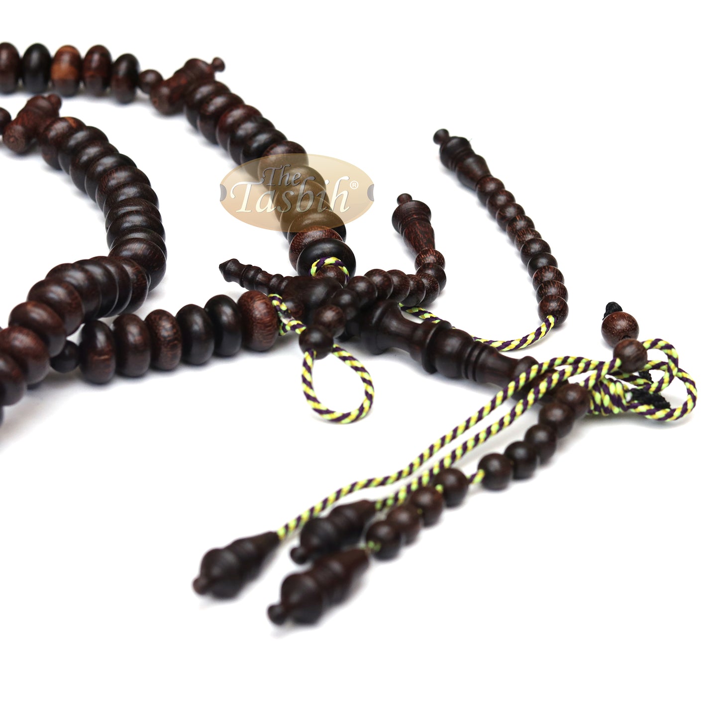 Limited Edition Tijani Tariqah Dhikr Tasbih Muslim Prayer Beads 12x7 mm Oval Beads From Tamarind Wood - Hand Carved Alif Dividers In Gift Box