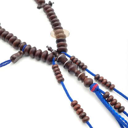 Hardwood Tijani Misbaha | Limited Edition Ain Madhi Dark Brown Tamarind Core Wood 14×8 mm Pewter Inlay 100-Bead Tasbih