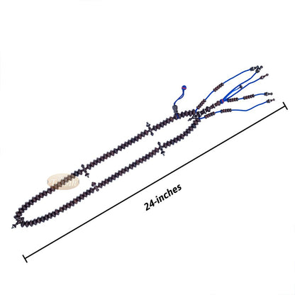 Hardwood Tijani Misbaha | Limited Edition Ain Madhi Dark Brown Tamarind Core Wood 14×8 mm Pewter Inlay 100-Bead Tasbih