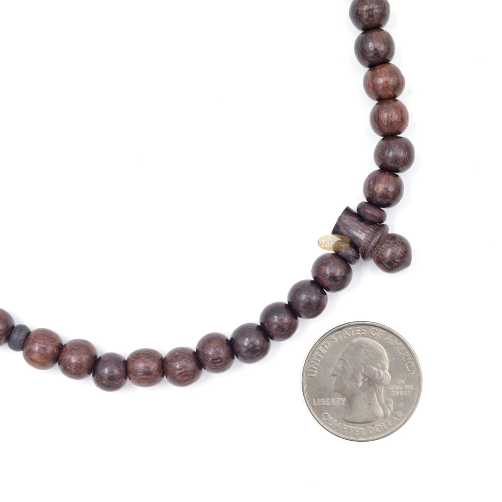 Tasbih Tijani Asam Jawa Cokelat Tua 100 Butir - Bentuk Bulat 8mm dengan Pembatas Kontur