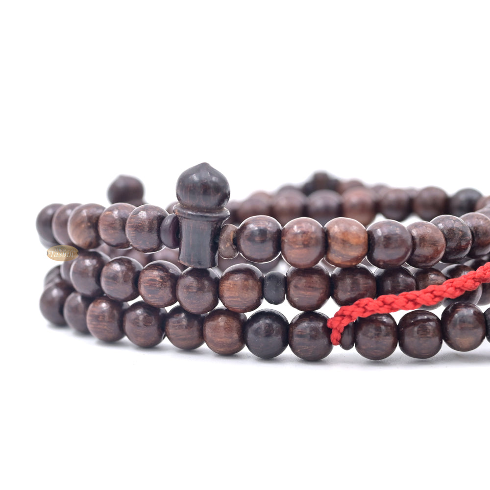 Tasbih Tijani Asam Jawa Cokelat Tua 100 Butir - Bentuk Bulat 8mm dengan Pembatas Kontur