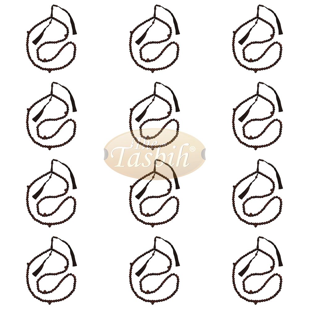 Lot of 12 – 8 mm Dark Brown Tamarind Tijani Tasbih Dhikr Beads Matching Tassels