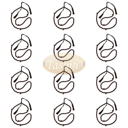 Lot of 12 – 8 mm Dark Brown Tamarind Tijani Tasbih Dhikr Beads Matching Tassels