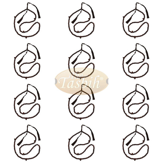 Lot of 12 – 8 mm Dark Brown Tamarind Tijani Tasbih Dhikr Beads Matching Tassels