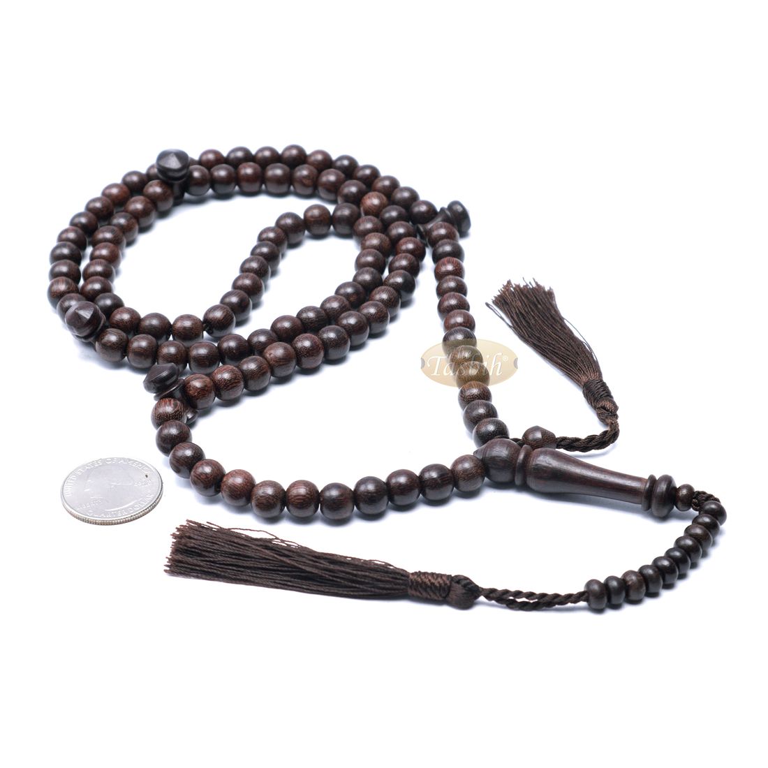 8mm Dark Brown Tamarind Tijani Tasbih Dhikr Beads Matching Tassels