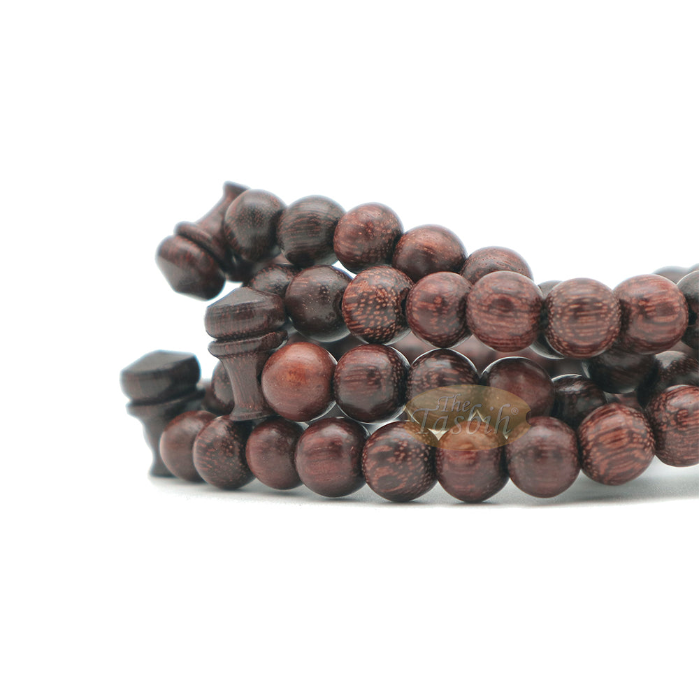 Tasbih Kayu Asam Jawa Tijani 8 mm-Manik Doa Kayu Coklat Tua Buatan Tangan