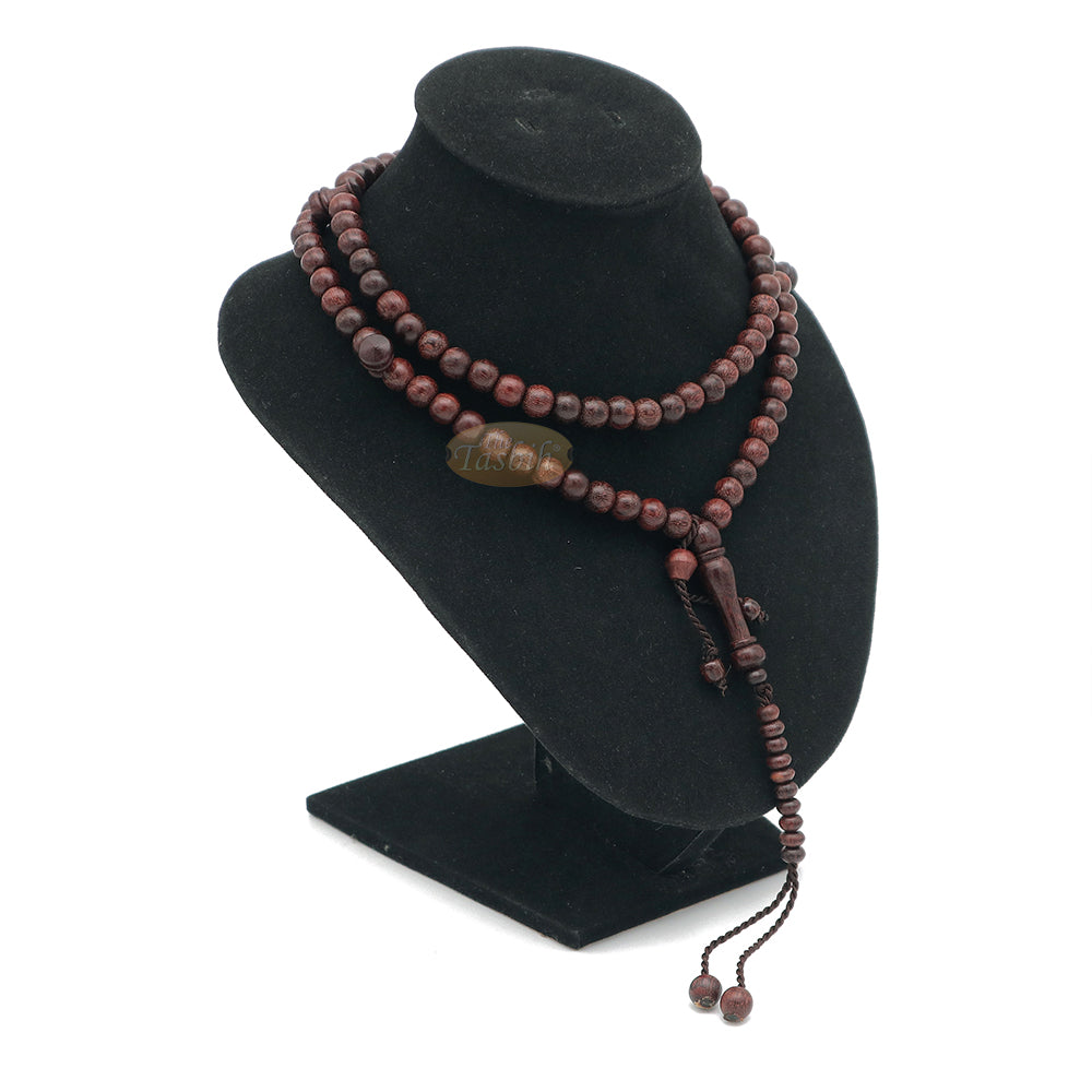 Tasbih Kayu Asam Jawa Tijani 8 mm-Manik Doa Kayu Coklat Tua Buatan Tangan