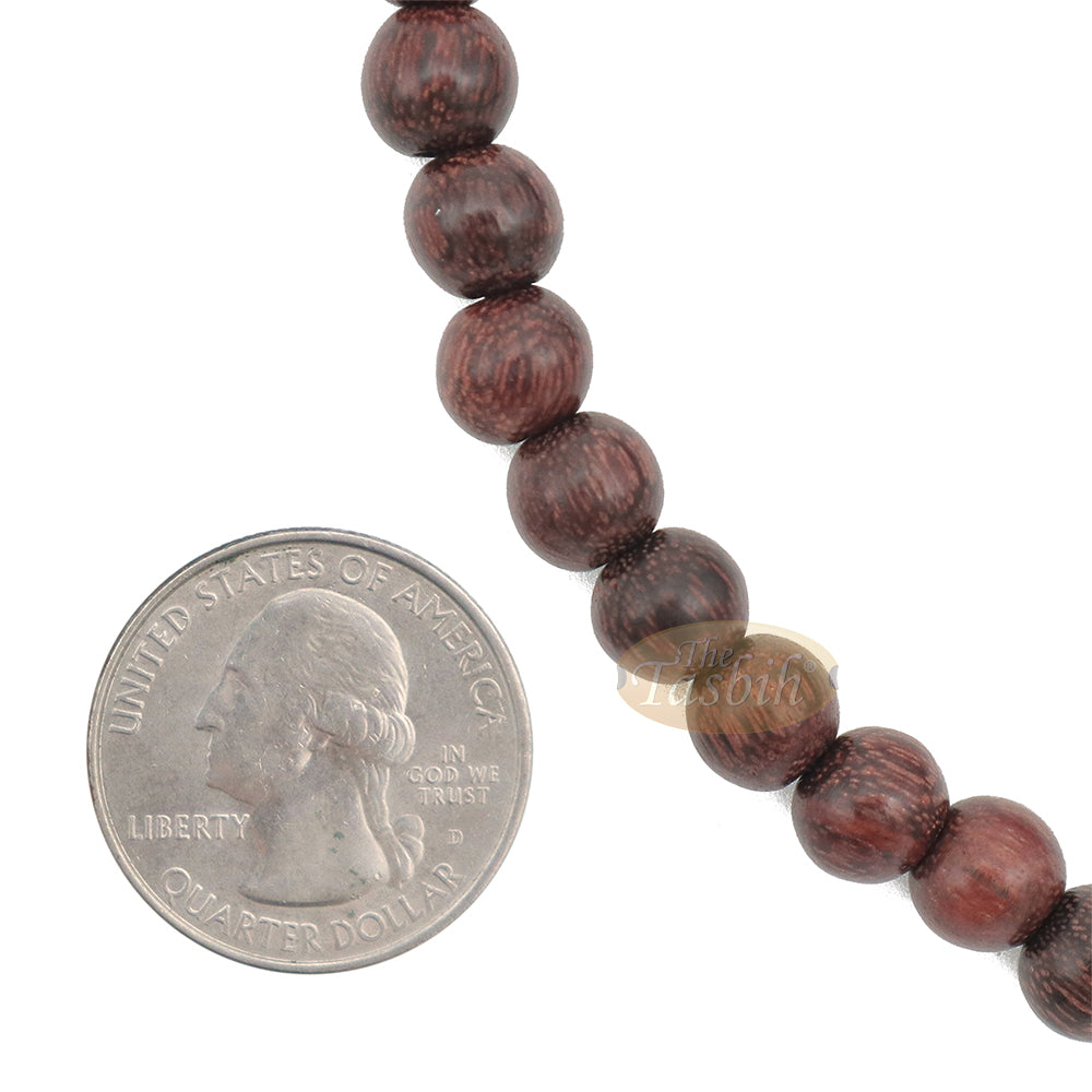 Tasbih Kayu Asam Jawa Tijani 8 mm-Manik Doa Kayu Coklat Tua Buatan Tangan