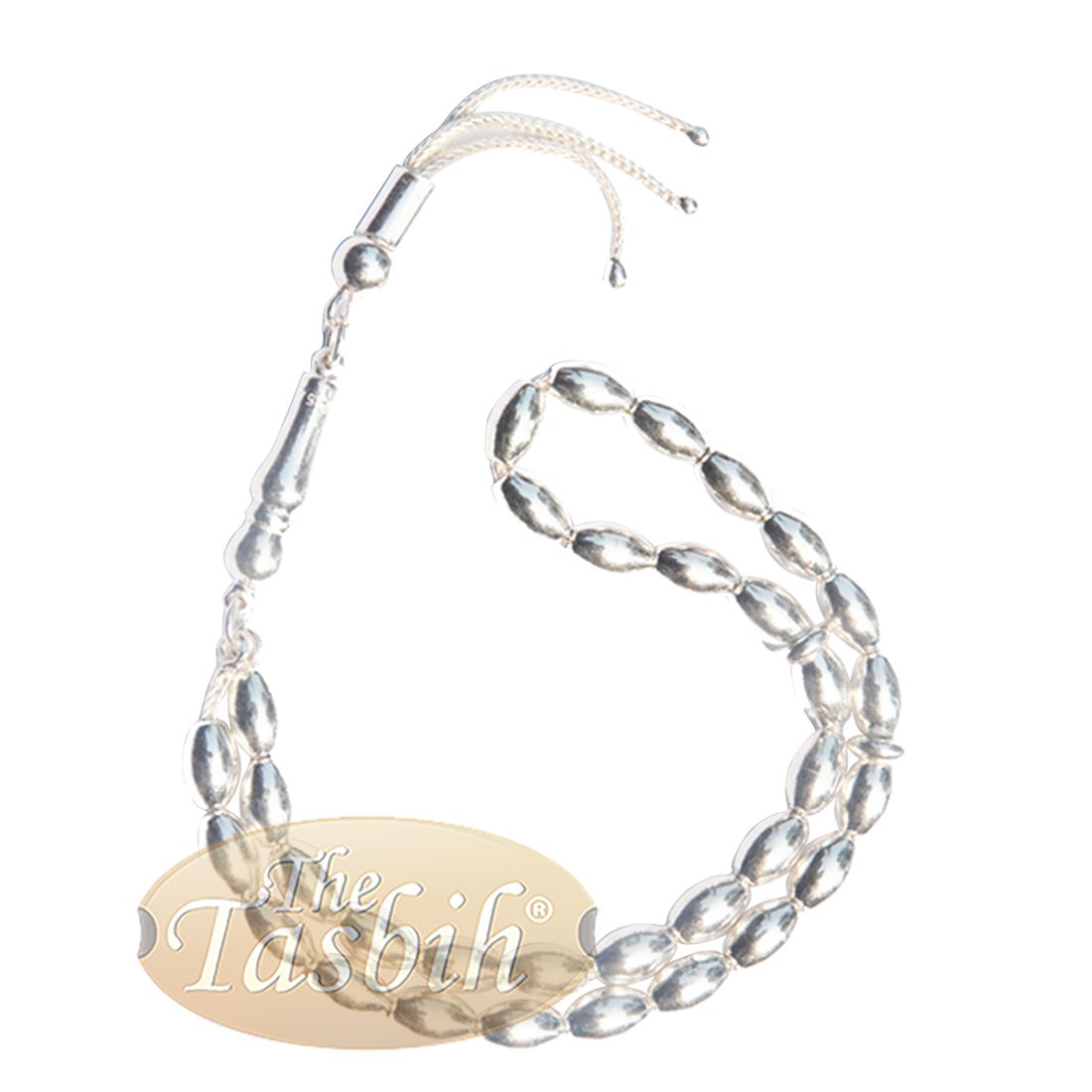 5mm Sterling Silver Prayer Beads 33 Elongated Oval Beads with Dividers