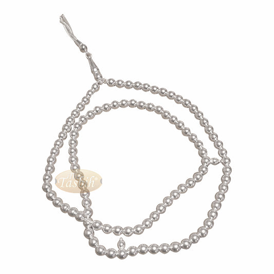 Small 6 mm Sterling Silver Prayer Beads - 99 Round Beads with 2 Dividers and Decorative Tassel
