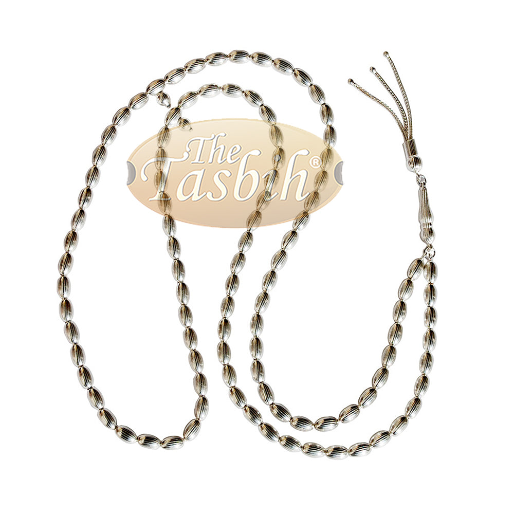 Small 5 mm Sterling Silver Prayer Beads - 99 Rigid Elongated Oval Beads with 2 Dividers and Decorative Tassel