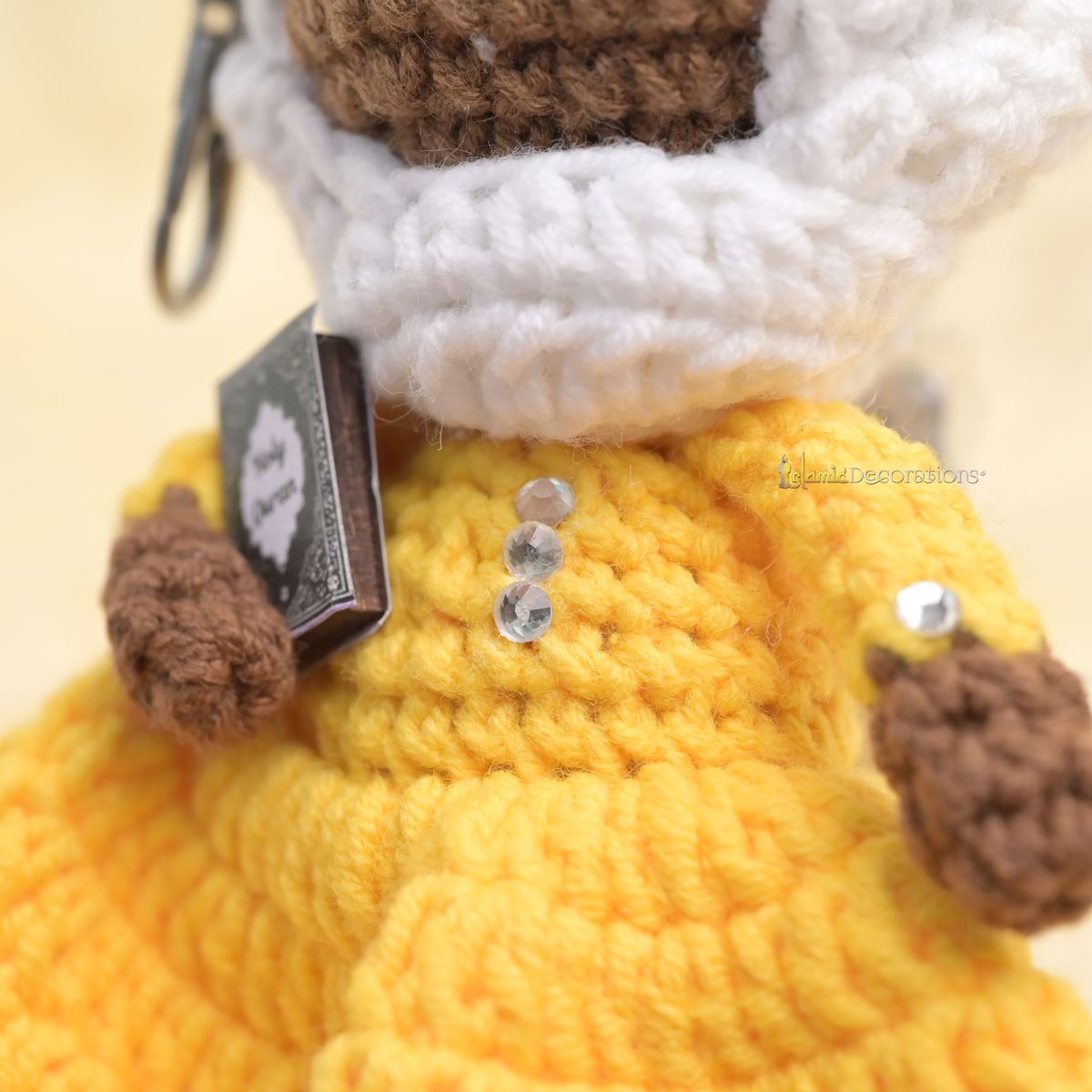 Quran Cuties Dolls Keychain Handmade – Yellow Cotton Crochet Islamic Amigurumi Keyring, Cute Hijab Doll Bag Charm Gift