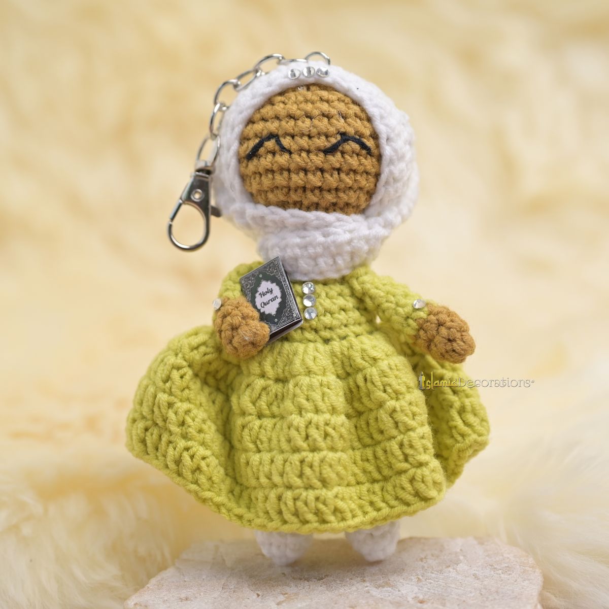 Quran Cuties Dolls Keychain Handmade – Green Cotton Crochet Islamic Amigurumi Keyring, Cute Hijab Doll Bag Charm Gift