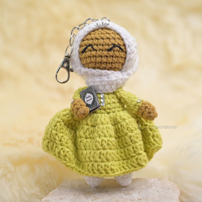 Quran Cuties Dolls Keychain Handmade – Green Cotton Crochet Islamic Amigurumi Keyring, Cute Hijab Doll Bag Charm Gift