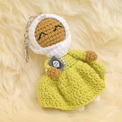 Quran Cuties Dolls Keychain Handmade – Green Cotton Crochet Islamic Amigurumi Keyring, Cute Hijab Doll Bag Charm Gift