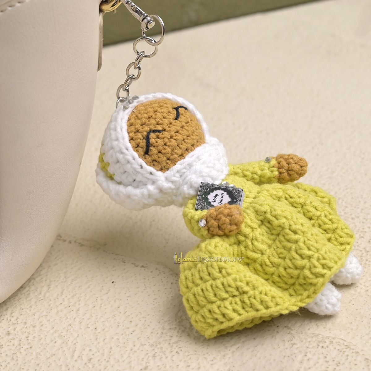 Quran Cuties Dolls Keychain Handmade – Green Cotton Crochet Islamic Amigurumi Keyring, Cute Hijab Doll Bag Charm Gift