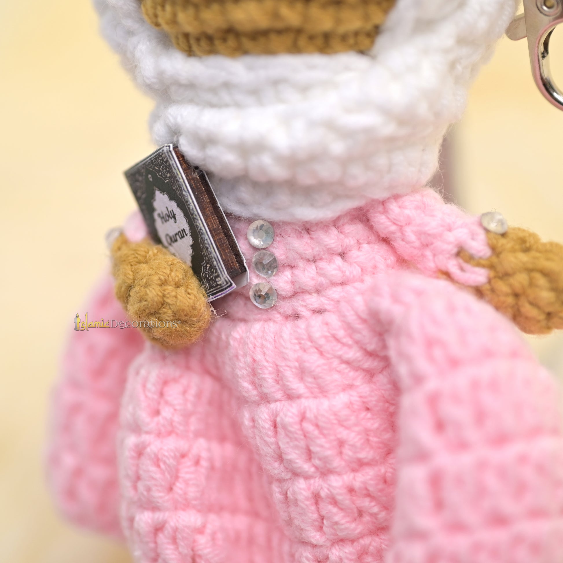 Quran Cuties Dolls Keychain Handmade – Pink Cotton Crochet Islamic Amigurumi Keyring, Cute Hijab Doll Bag Charm Gift