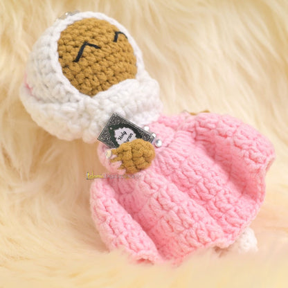 Quran Cuties Dolls Keychain Handmade – Pink Cotton Crochet Islamic Amigurumi Keyring, Cute Hijab Doll Bag Charm Gift