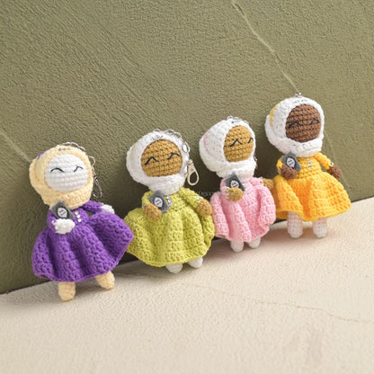 Set-4 Quran Cuties Dolls Keychain Handmade – Cotton Crochet Islamic Amigurumi Keyring, Cute Hijab Doll Bag Charm Gift