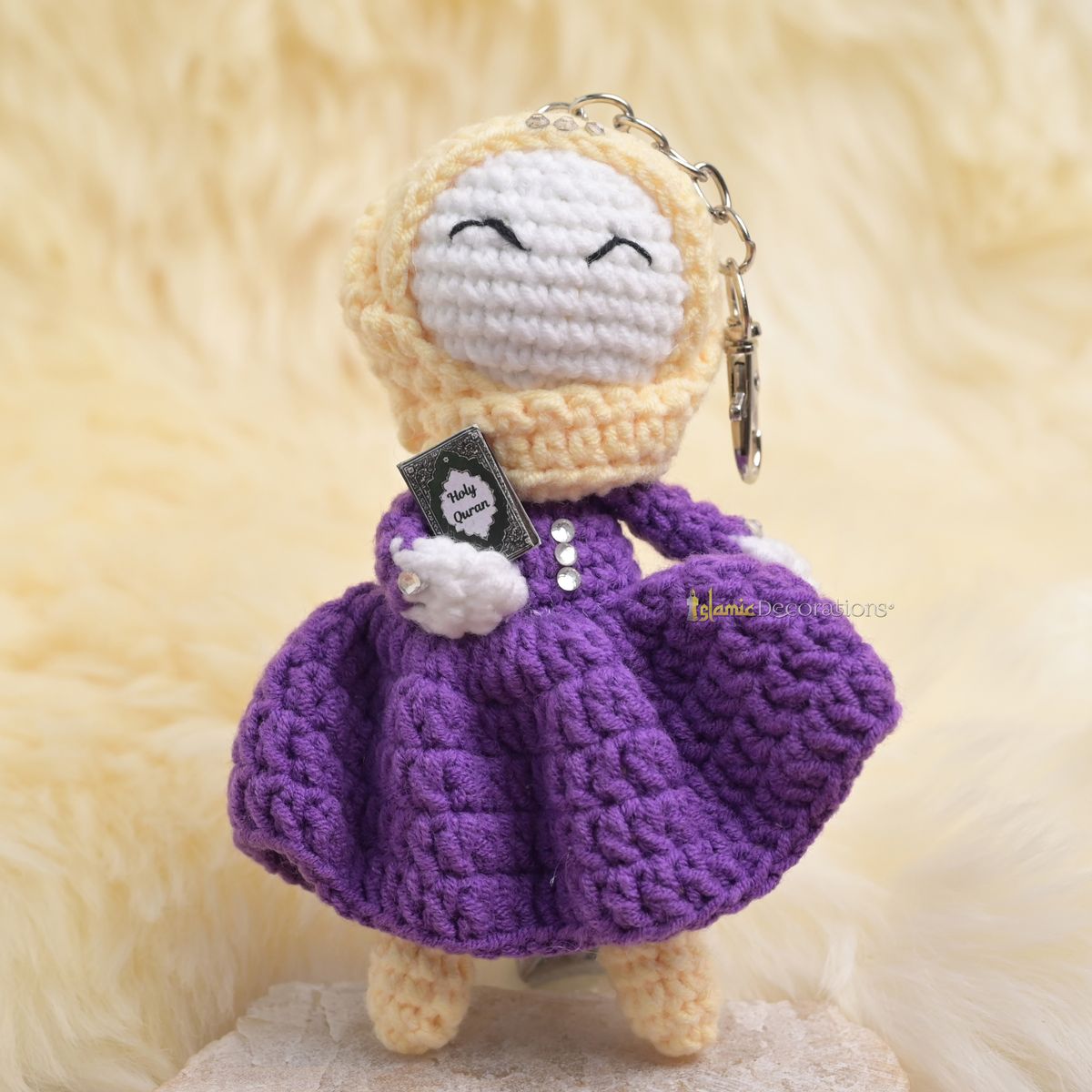 Quran Cuties Dolls Keychain Handmade – Purple Cotton Crochet Islamic Amigurumi Keyring, Cute Hijab Doll Bag Charm Gift