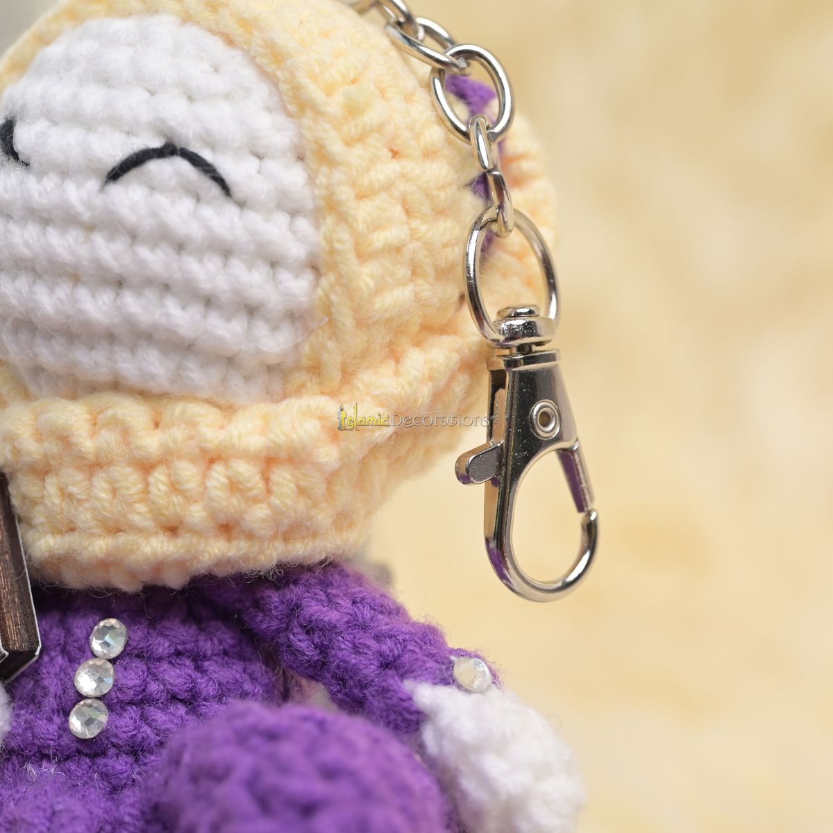 Quran Cuties Dolls Keychain Handmade – Purple Cotton Crochet Islamic Amigurumi Keyring, Cute Hijab Doll Bag Charm Gift