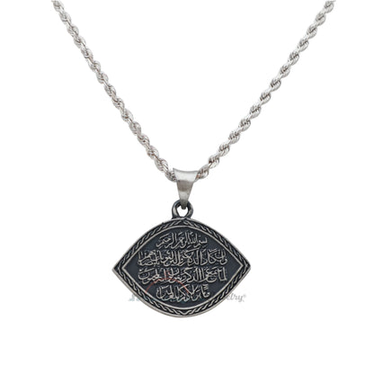 Sterling Silver Eye-Shaped “Wa In Yakadu” Evil Eye Islamic Pendant