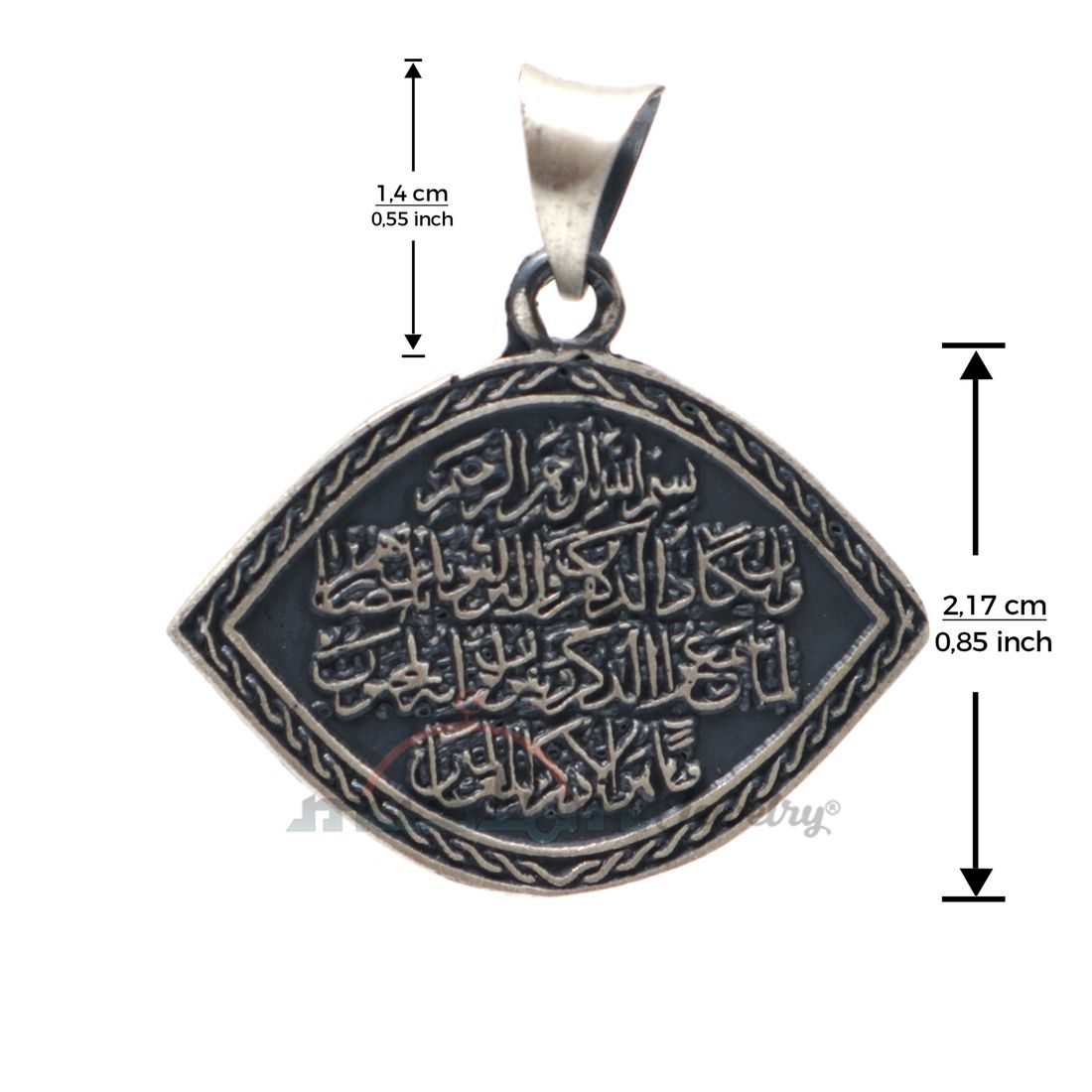 Sterling Silver Eye-shaped “Wa In Yakadu” Evil Eye Islamic Pendant
