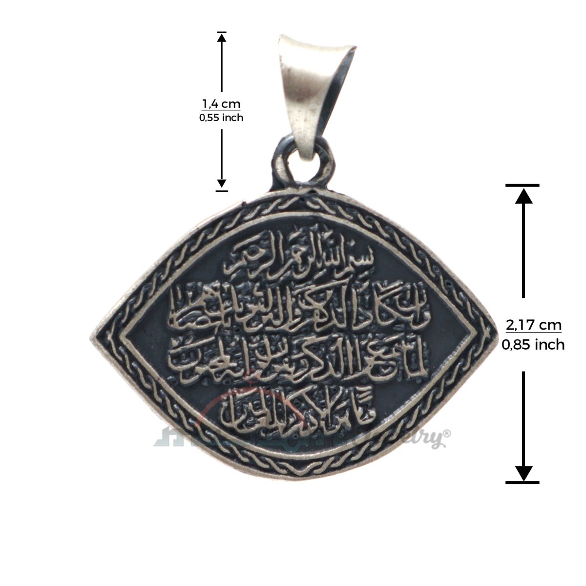 Sterling Silver Eye-Shaped “Wa In Yakaadu” Evil Eye Islamic Pendant